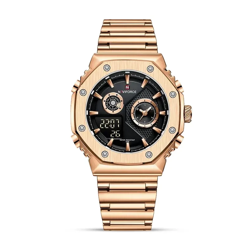 Naviforce NF9216 Black Dial Rose Gold-tone Men's Watch